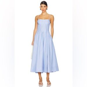 NEW SIMKHAI Kittiya Cotton Midi Dress in Harbour Blue Stripe | US 2 UK 6